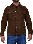 Men's Dark Brown Suede Leather Trucker Jacket