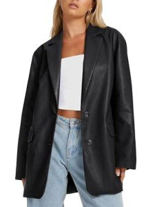 Women's Faux Leather Bomber Jacket - Black