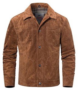 Men's Brown Suede Leather Trucker Jacket, XXL