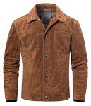Men's Brown Suede Leather Trucker Jacket, XXL
