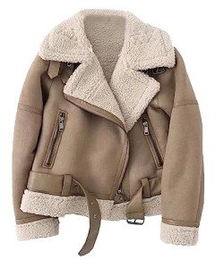 Women's Faux Shearling Moto Jacket in Brown