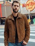 Men's Brown Suede Leather Trucker Jacket, XXL