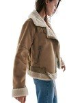 Women's Faux Shearling Moto Jacket in Brown