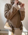 Women's Faux Shearling Moto Jacket in Brown
