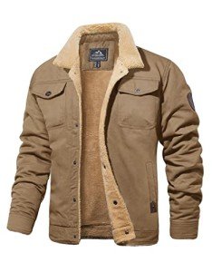 Men's Khaki Sherpa Fleece Trucker Jacket