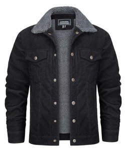 Men's Black Sherpa Lined Corduroy Trucker Jacket