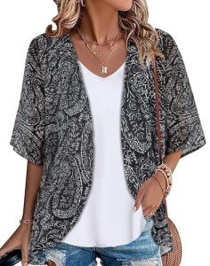 Boho Black Kimono Beach Cover-Up for Women