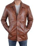 Men's Brown Leather Car Coat, 2XL