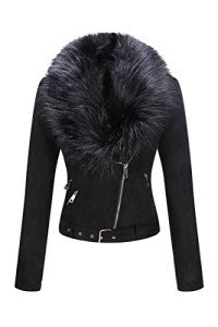 Women's Black Faux Suede Moto Jacket with Sherpa