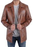 Men's Brown Leather Car Coat, 2XL