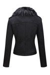 Women's Black Faux Suede Moto Jacket with Sherpa