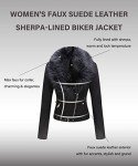 Women's Black Faux Suede Moto Jacket with Sherpa
