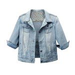 Light Blue 3/4 Sleeve Denim Jacket for Women