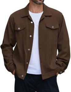 COOFANDY Dark Brown Lightweight Denim Trucker Jacket