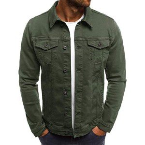 Men's Slim Fit Green Denim Jacket