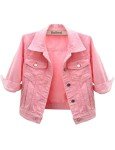 Women's Cropped Denim Jacket - Light Wash Pink