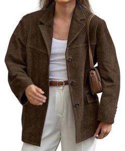 Women’s Retro Brown Faux Suede Oversized Jacket