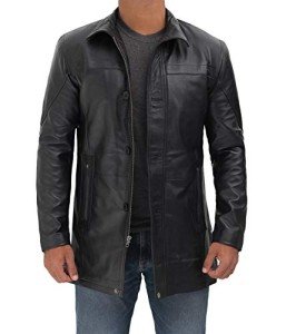 Men's Blingsoul Black Leather Car Coat, 3XL