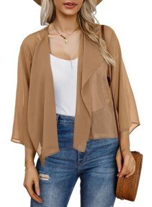Light Brown Summer Chiffon Kimono Bolero for Women