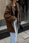 Women’s Retro Brown Faux Suede Oversized Jacket