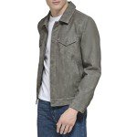 Light Grey Faux Leather Trucker Jacket for Men
