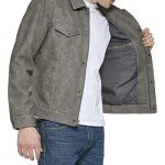 Light Grey Faux Leather Trucker Jacket for Men