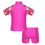 Kids Girls Two-Piece Rash Guard Swimsuit - Rose Red