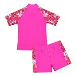 Kids Girls Two-Piece Rash Guard Swimsuit - Rose Red