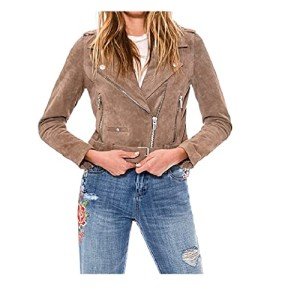 Cropped Suede Leather Motorcycle Jacket for Women