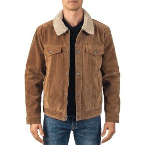Alpine Swiss Men's Tan Vegan Leather Trucker Jacket