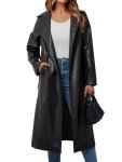 Trendy Women's Black Faux Leather Trench Coat