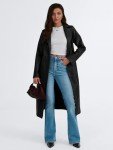 Trendy Women's Black Faux Leather Trench Coat