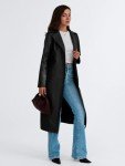 Trendy Women's Black Faux Leather Trench Coat