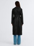 Trendy Women's Black Faux Leather Trench Coat