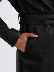Trendy Women's Black Faux Leather Trench Coat