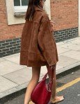 Chouyatou Women's Brown Faux Suede Jacket