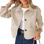 Beige Faux Suede Cropped Jacket for Women