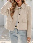 Beige Faux Suede Cropped Jacket for Women