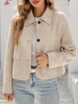 Beige Faux Suede Cropped Jacket for Women