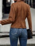 Women's Faux Suede Leather Blazer Jacket - Brown