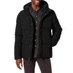Men's Black Hooded Puffer Coat - Mid-Length