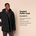 Men's Black Hooded Puffer Coat - Mid-Length