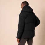 Men's Black Hooded Puffer Coat - Mid-Length