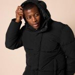 Men's Black Hooded Puffer Coat - Mid-Length