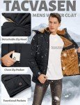 Men's Black Winter Hooded Fleece Parka Jacket