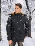 Men's Black Winter Hooded Fleece Parka Jacket
