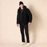 Men's Black Hooded Puffer Coat - Mid-Length