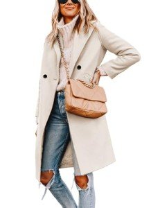 Hooever Women's Beige Wool Peacoat for Winter