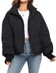 Gihuo Women's Warm Cropped Puffer Jacket - Black