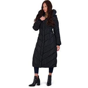 Steve Madden Women's Black Chevron Maxi Puffer Coat